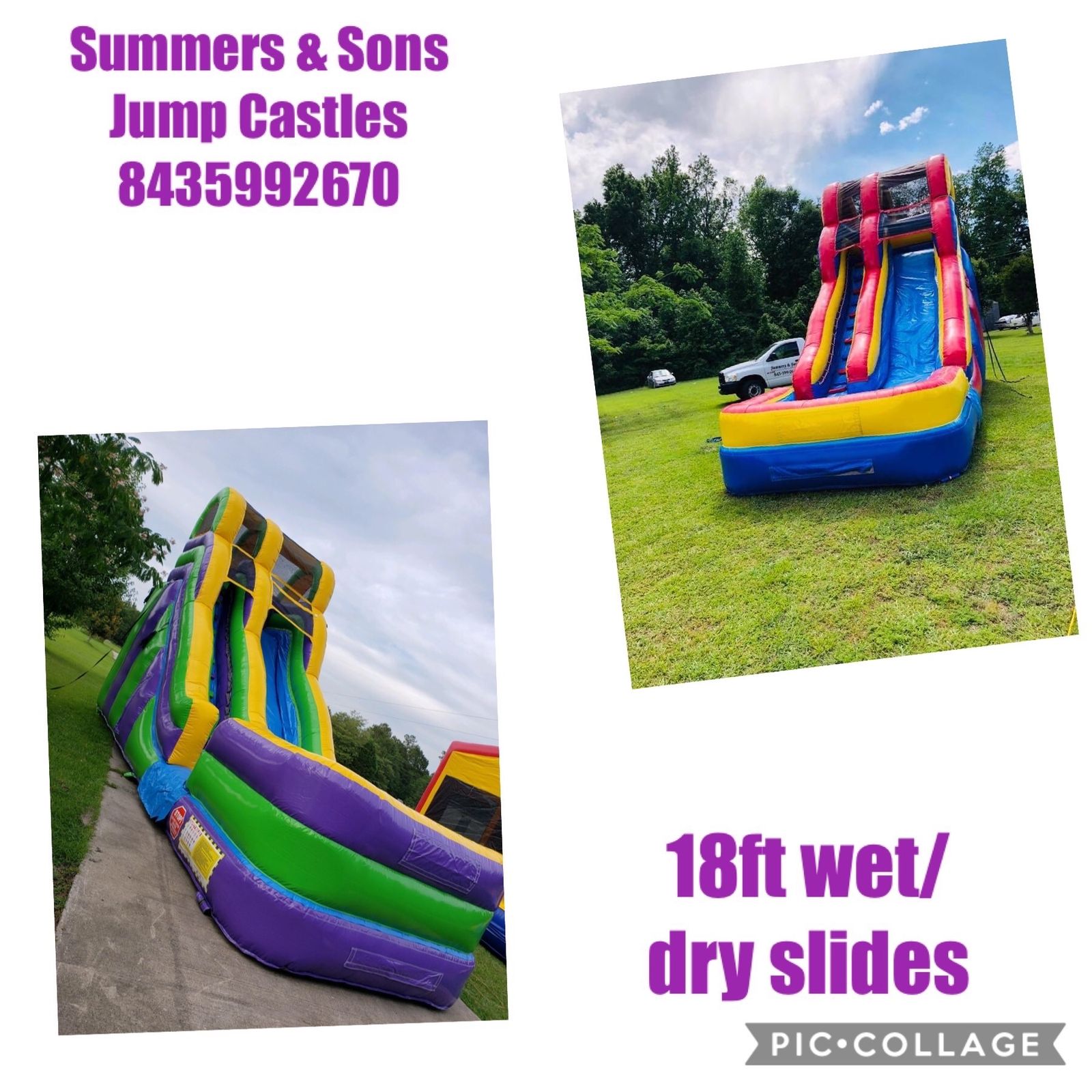 18 foot wet and dry water slide set up in a grass field
