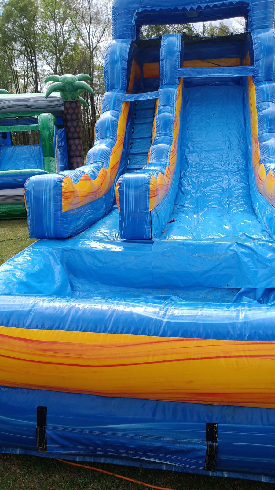 Tall blue Mega wet and dry water slide with climbing ladder